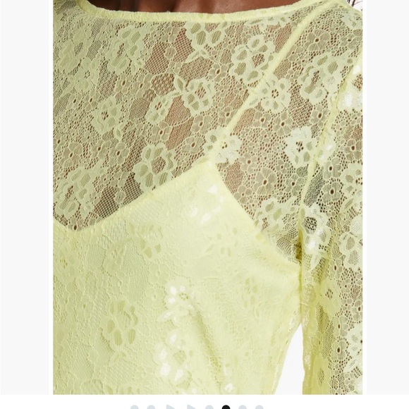 NWT Open Edit Womens Lined Floral Lace Yellow Maxi Long Sleeve size Medium. - Picture 3 of 10